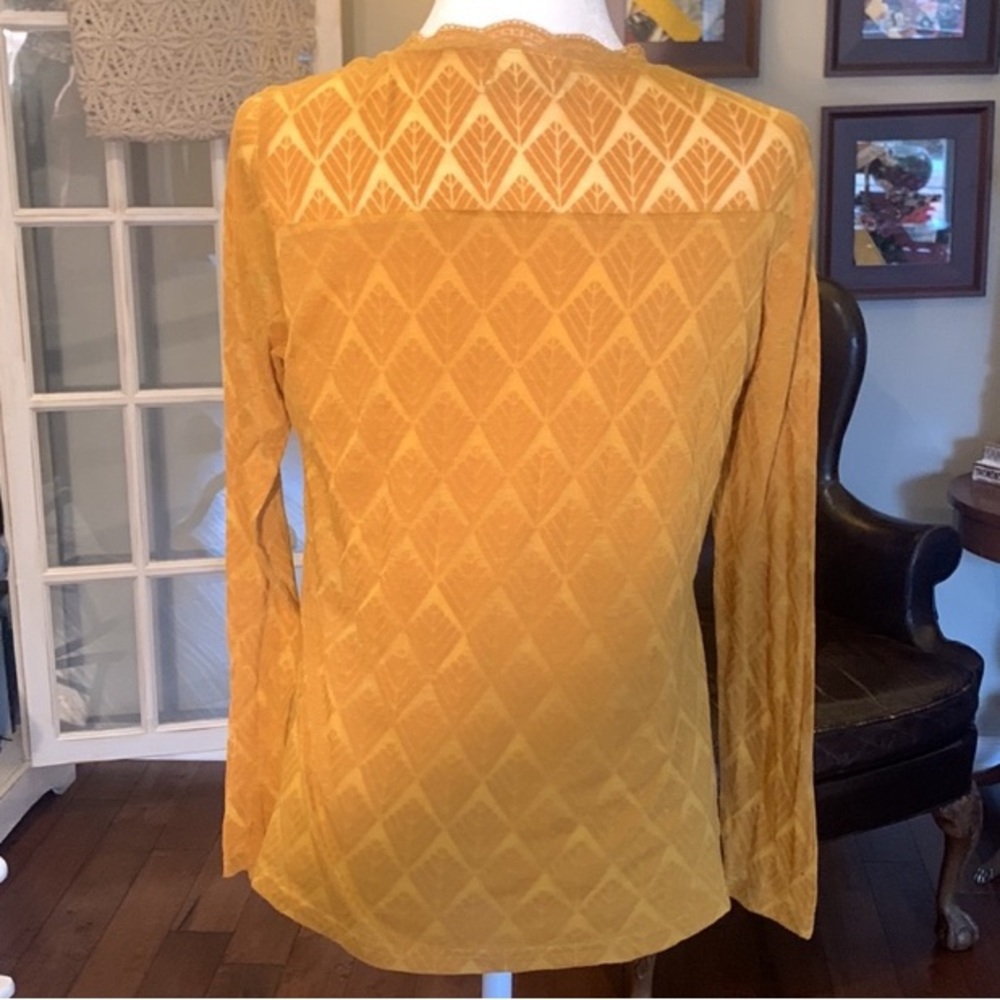 Anthropologie Kaffe Semi Sheer Long Sleeve Textured Lace Trim Top Med - Picture 4 of 9